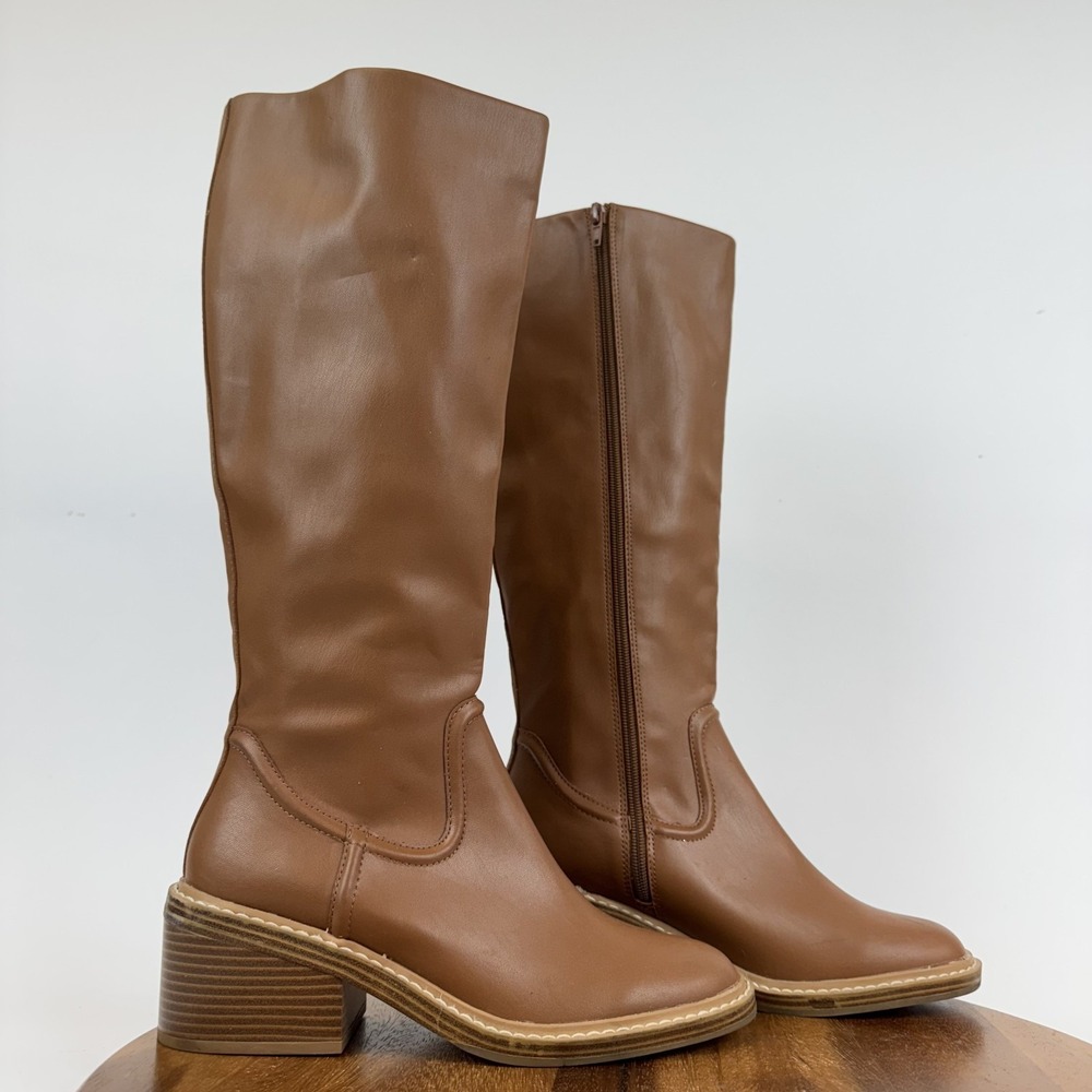 Womens Steven New York‎ Calda Brown Faux Leather Knee High Riding Boots Size 8.5